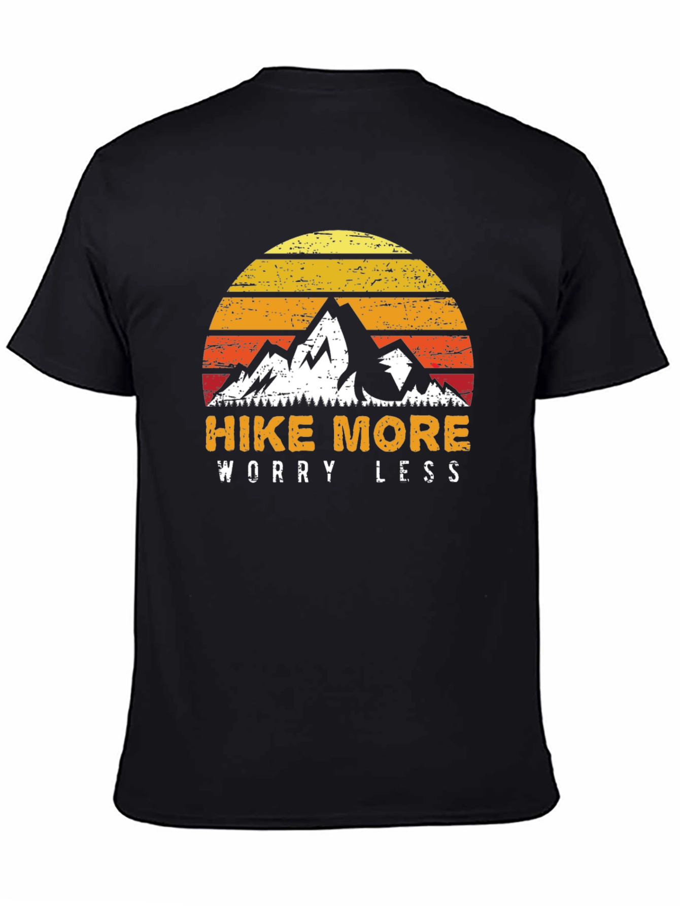 Hike More Worry Less T-Shirt - Mountain Sunset Design