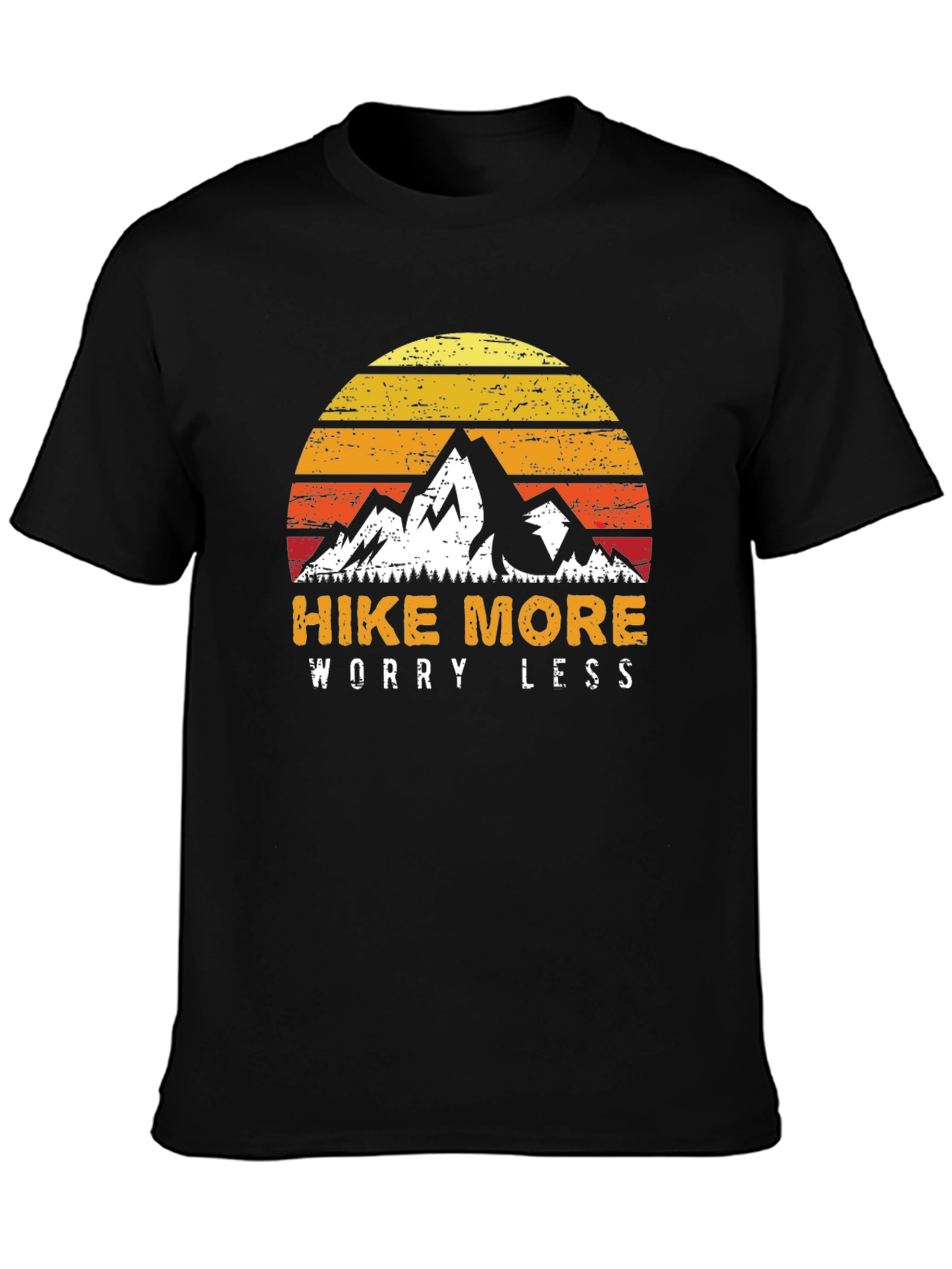 Hike More Worry Less T-Shirt - Mountain Sunset Design