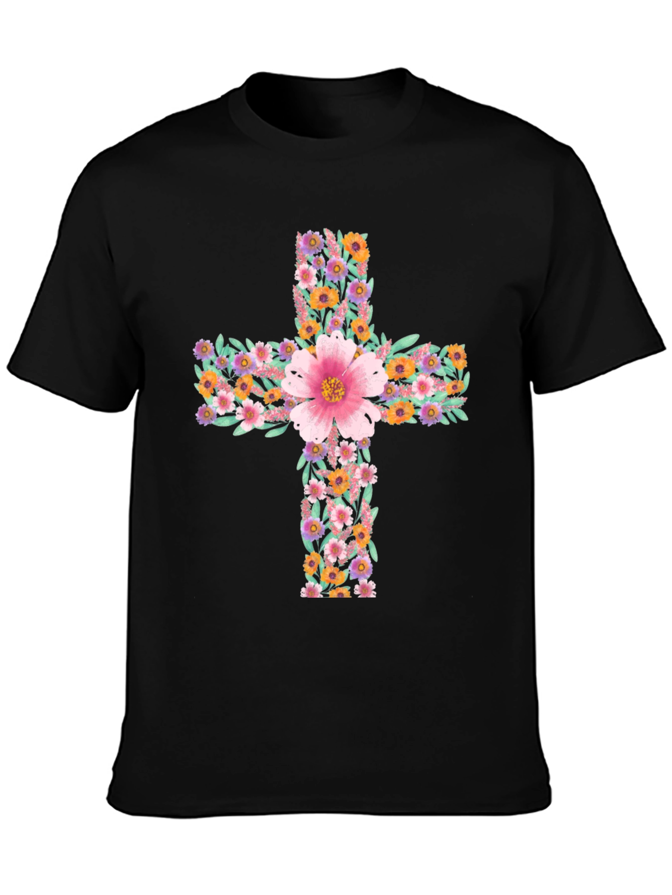 Floral Cross Graphic Tee - Stylish Christian Apparel