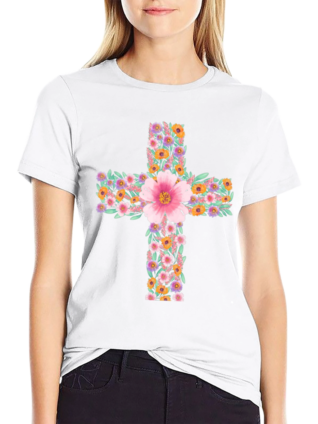Floral Cross Graphic Tee - Stylish Christian Apparel