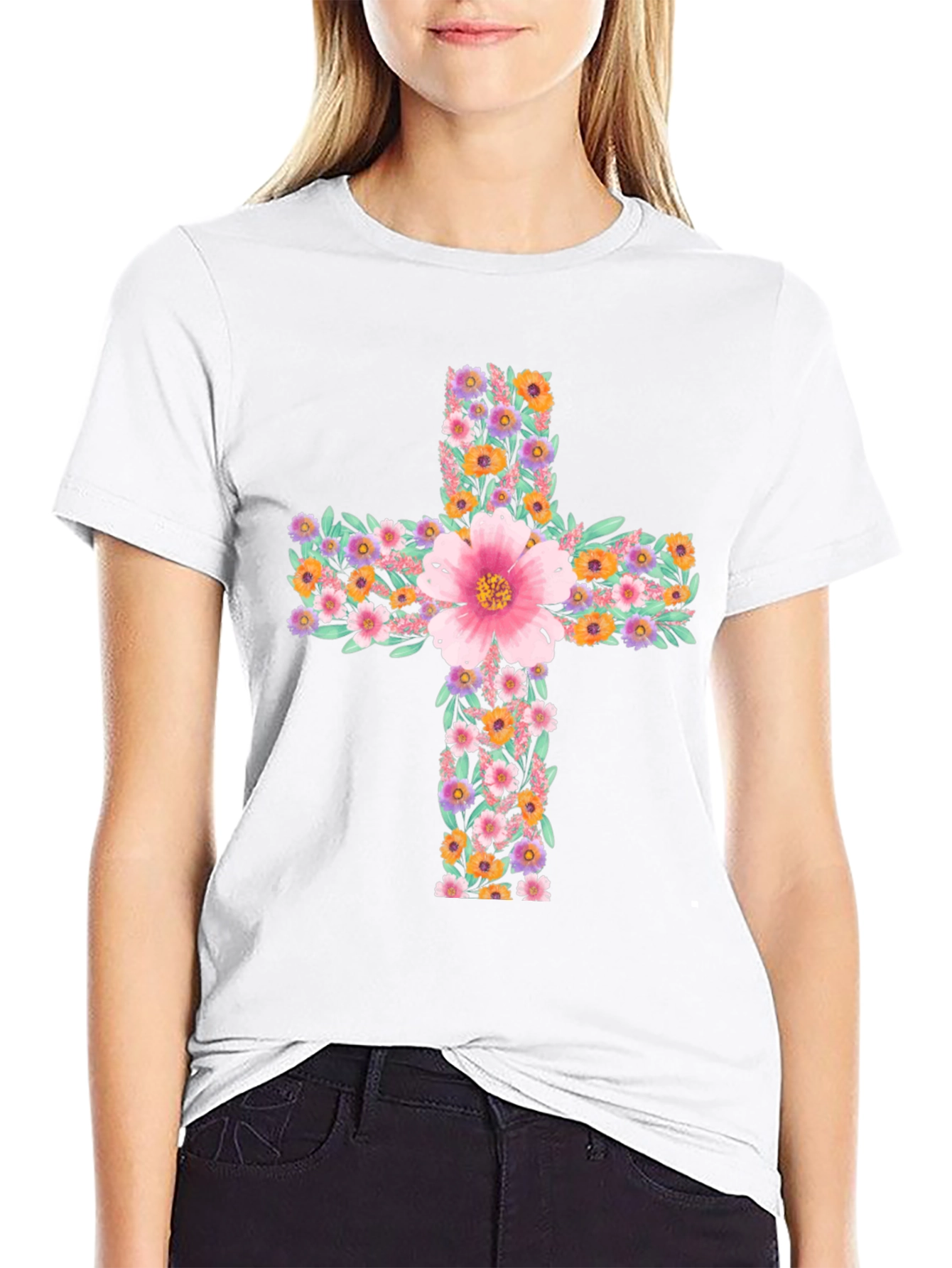 Floral Cross Graphic Tee - Stylish Christian Apparel