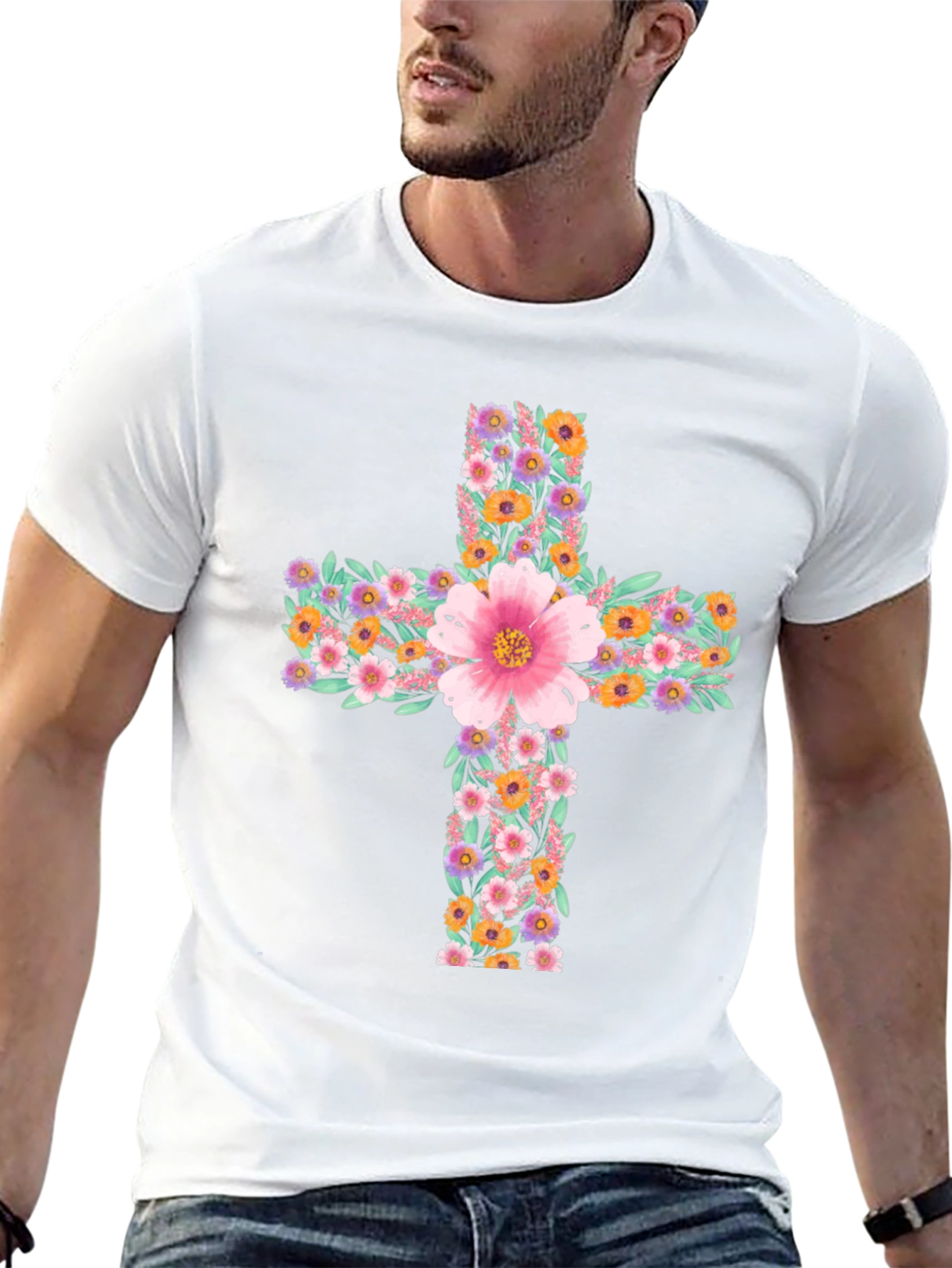Floral Cross Graphic Tee - Stylish Christian Apparel