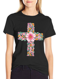 Floral Cross Graphic Tee - Stylish Christian Apparel