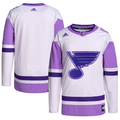 Men's St. Louis Blues White/Purple Hockey Fights Cancer Primegreen Authentic Blank Practice Jerseys