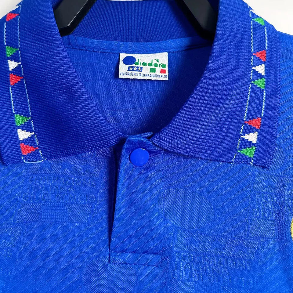 1994 Italy Home Blue Retro Long Sleeve Soccer Jersey Detail 1