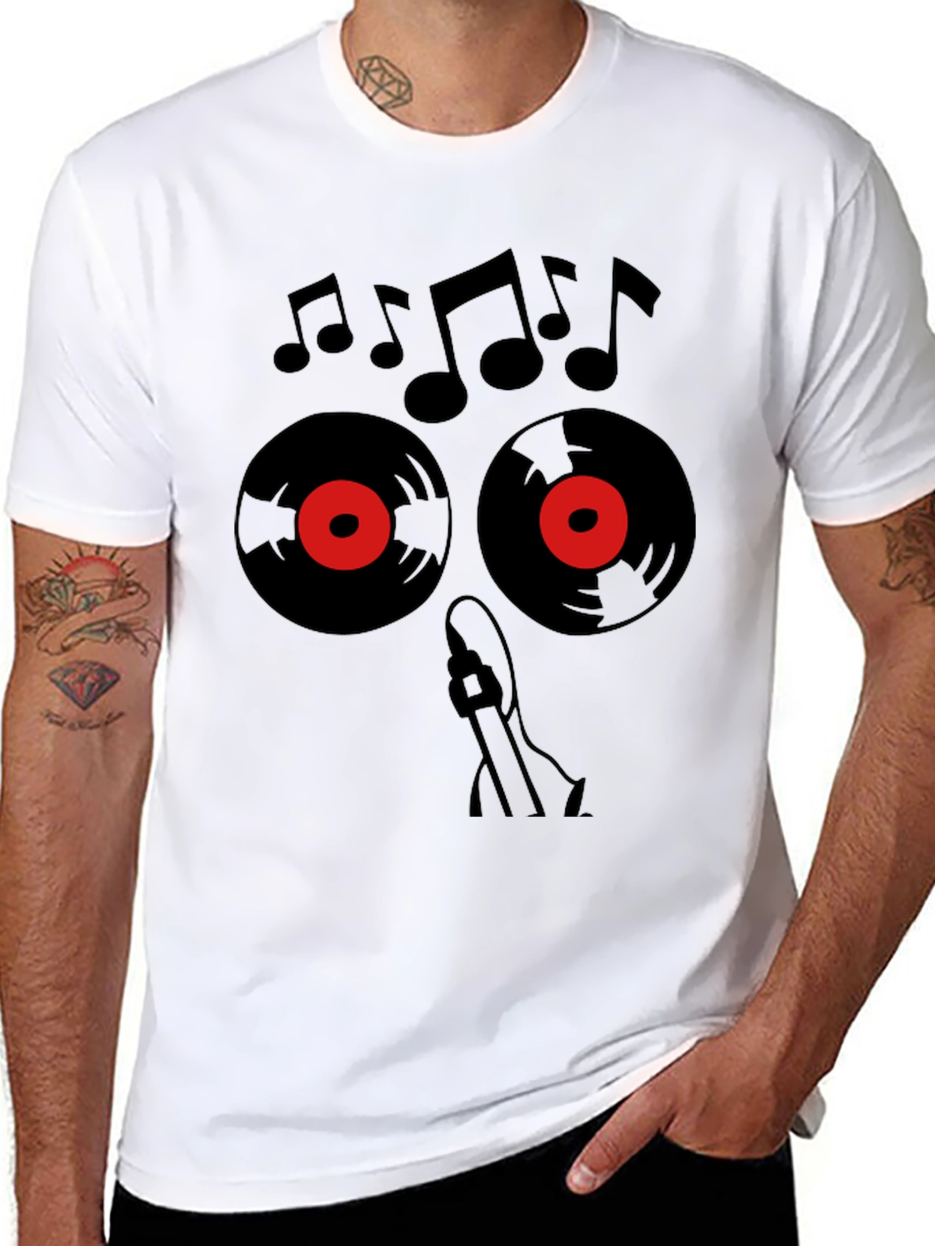 Music Lover T-Shirt - Vinyl & Notes Design