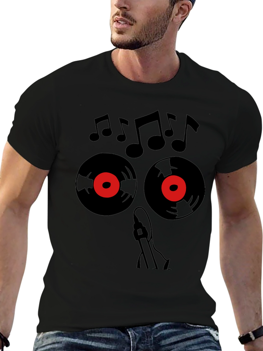 Music Lover T-Shirt - Vinyl & Notes Design