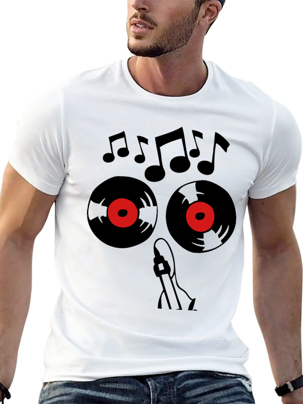 Music Lover T-Shirt - Vinyl & Notes Design