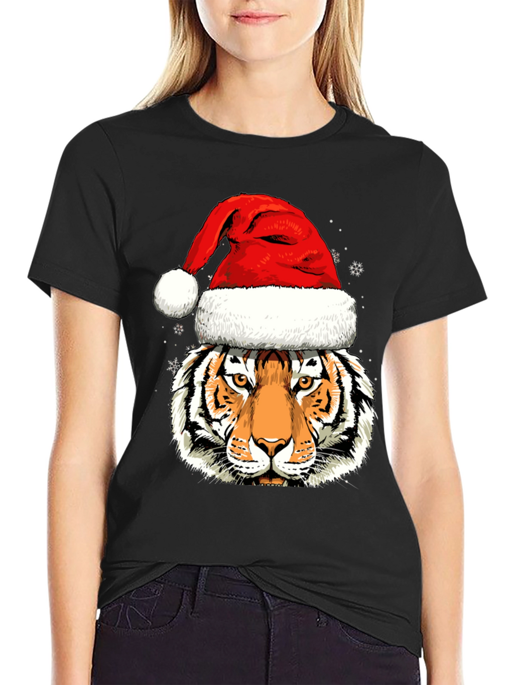 Tiger in Santa Hat Graphic Tee