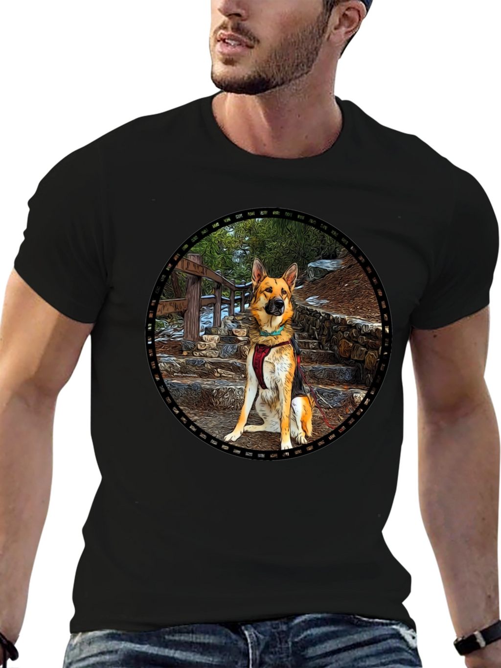 German Shepherd Dog Graphic Black T-Shirt