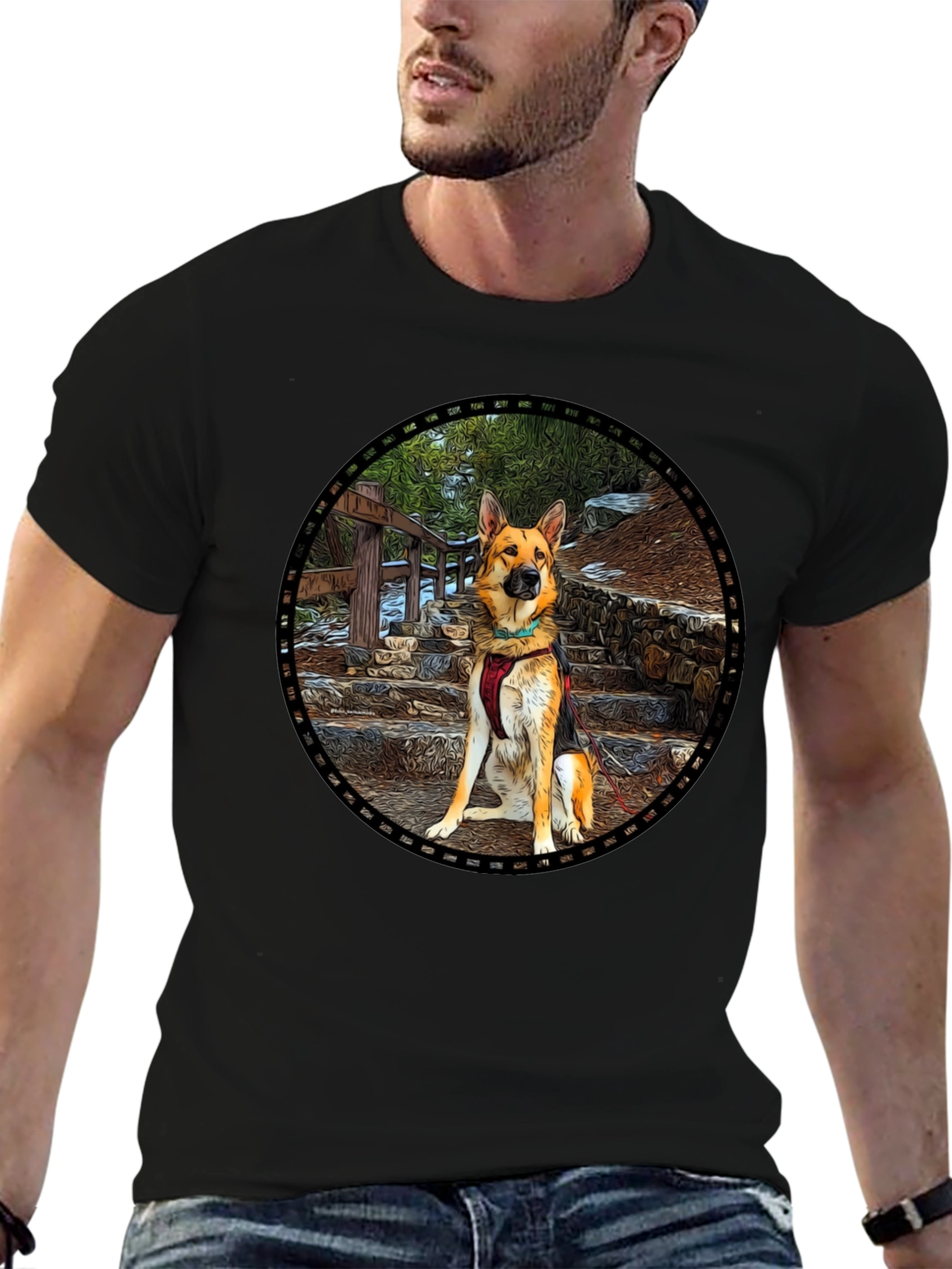 German Shepherd Dog Graphic Black T-Shirt