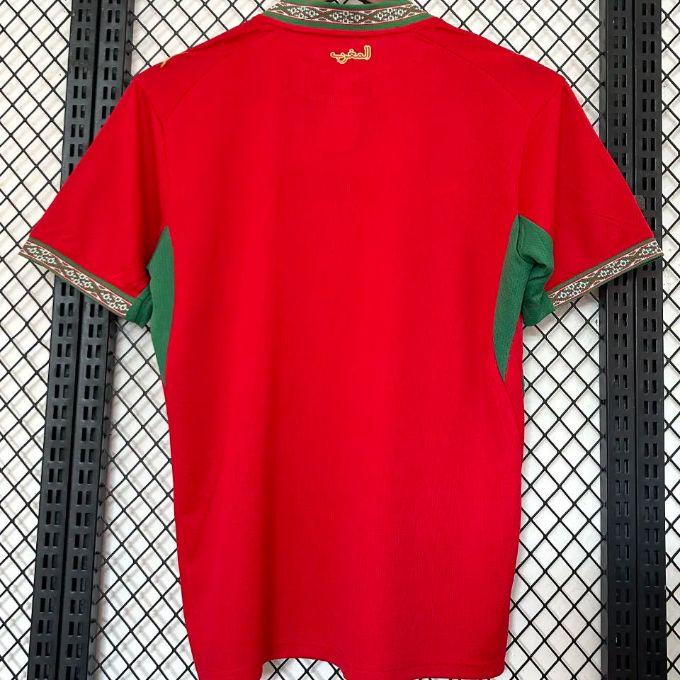 2026/27 Morocco Home Red Fans Soccer Jersey (Have Right Patch 有右臂章 白底黑字） Detail 1