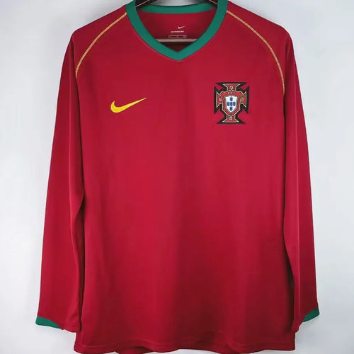 2006 Portugal Home Retro Long Sleeve Soccer Jersey Front