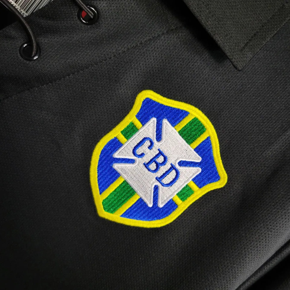 2004 Brazil Special Edition Black Retro Long Sleeve Jersey Detail 1