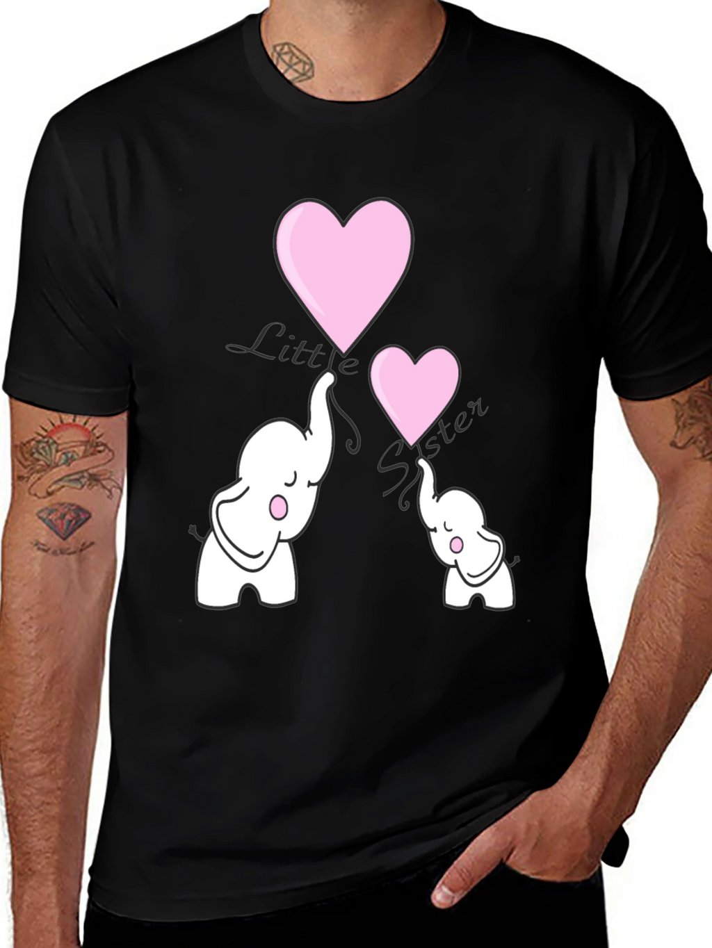 Cute Elephant Heart Graphic Tee - Black