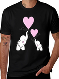 Cute Elephant Heart Graphic Tee - Black