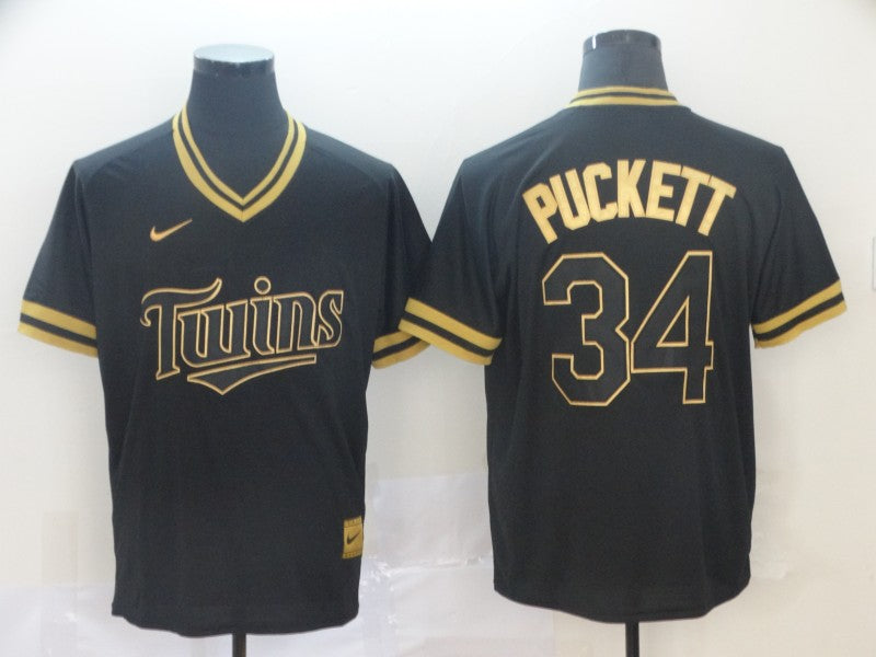 Men's Minnesota Twins Kirby Puckett #34 Black Replica Baseball Jerseys