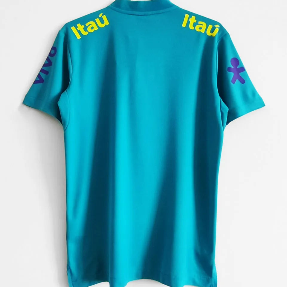 2021/22 Brazil Light Blue POLO Soccer Jersey有钮 Back