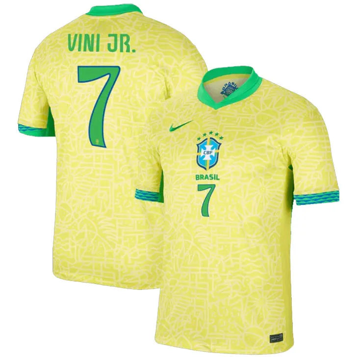 VINI JR． #7 Brazil 1:1 Quality Home Yellow Fans Jersey 2024/25 ★★ Front