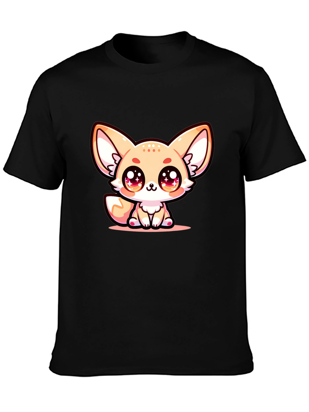 Cute Fennec Fox Graphic Tee - Black Cotton Blend