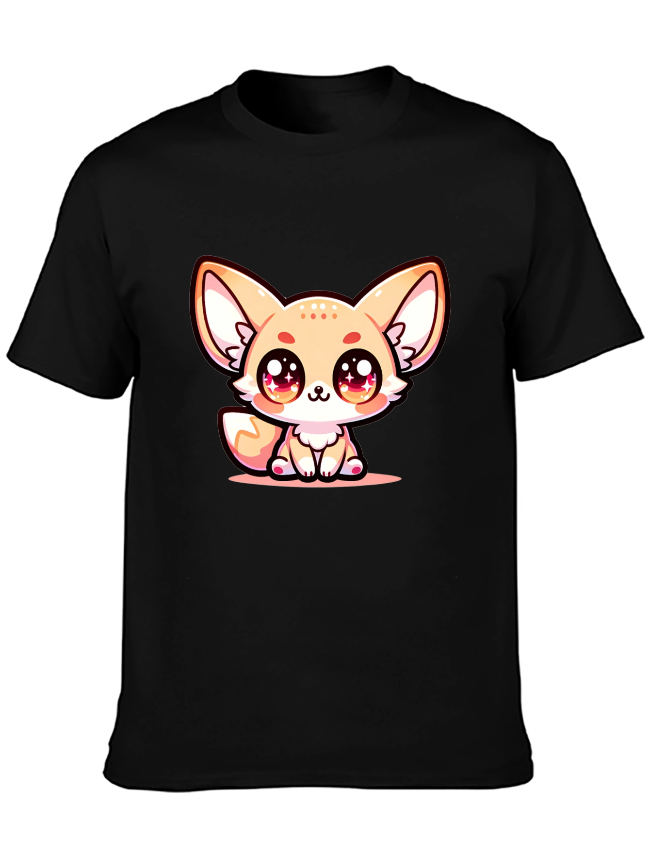 Cute Fennec Fox Graphic Tee - Black Cotton Blend