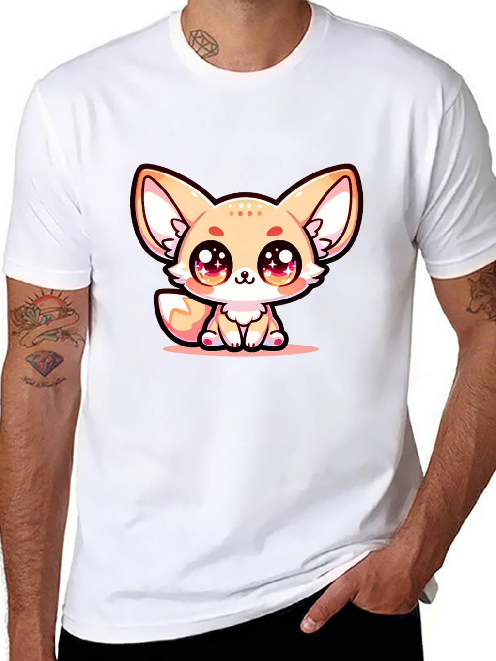 Cute Fennec Fox Graphic Tee - Black Cotton Blend