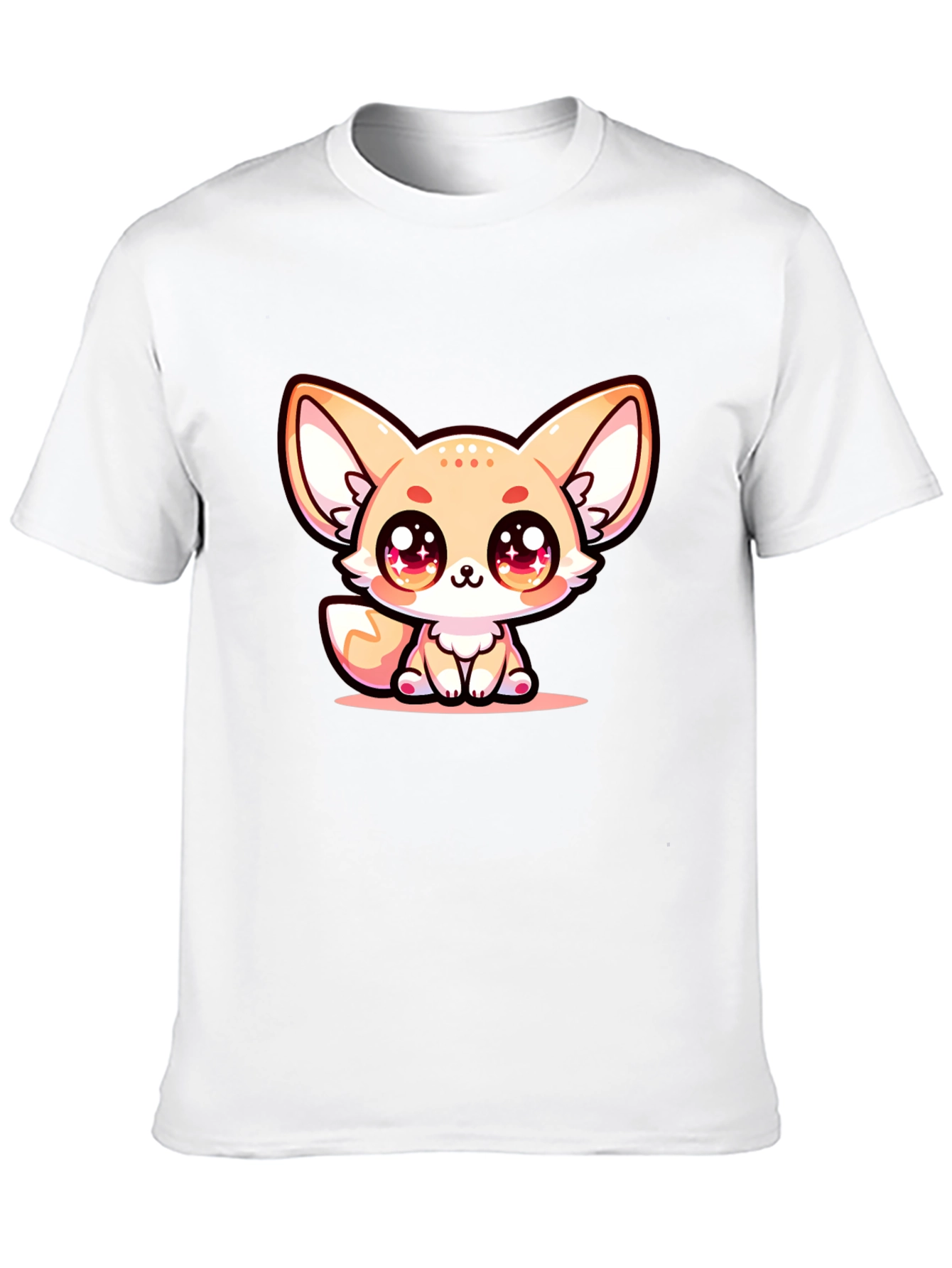 Cute Fennec Fox Graphic Tee - Black Cotton Blend