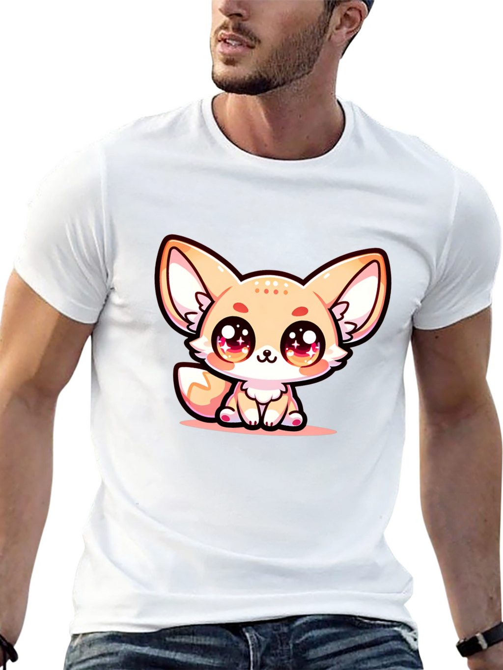 Cute Fennec Fox Graphic Tee - Black Cotton Blend