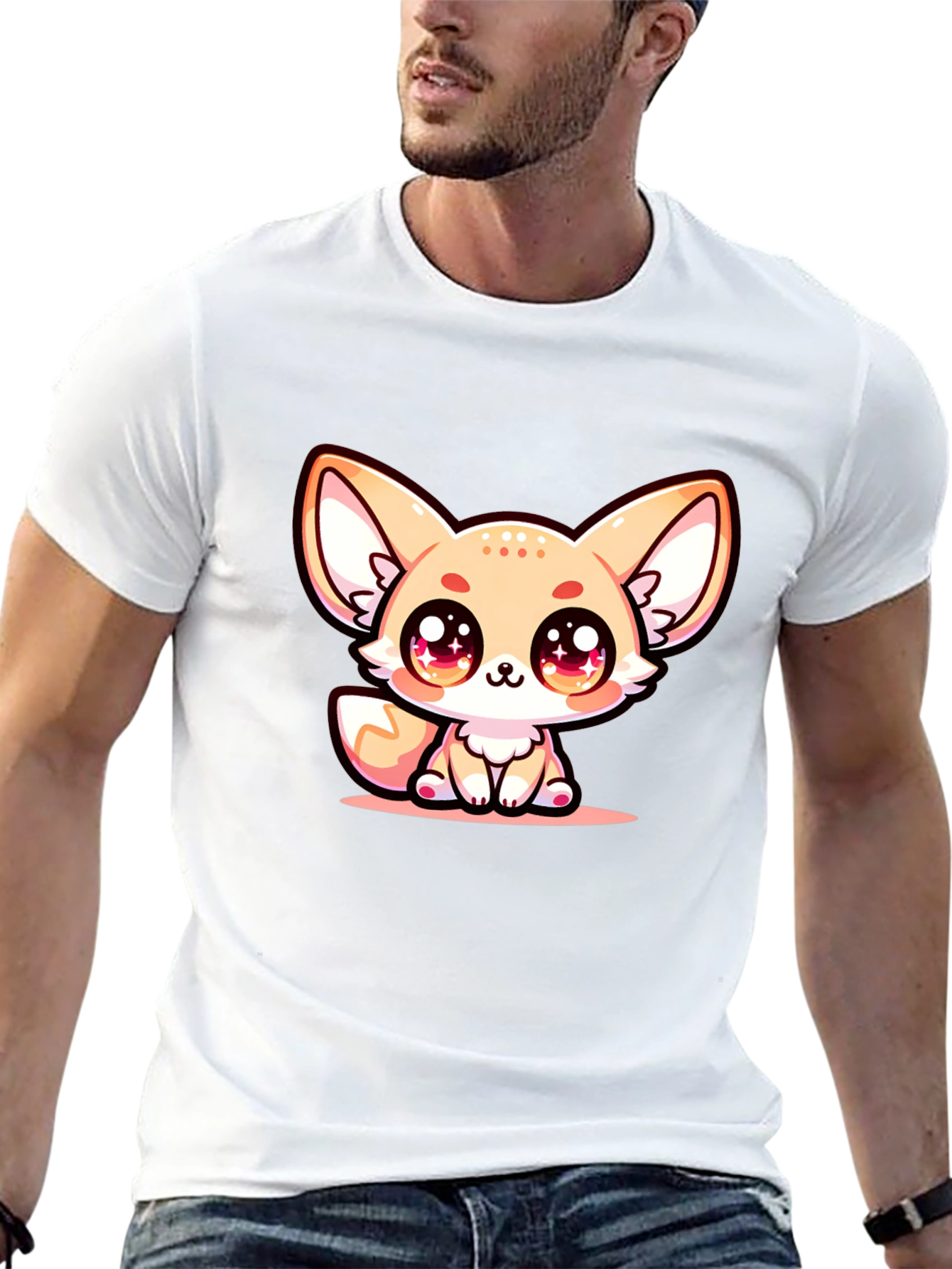 Cute Fennec Fox Graphic Tee - Black Cotton Blend