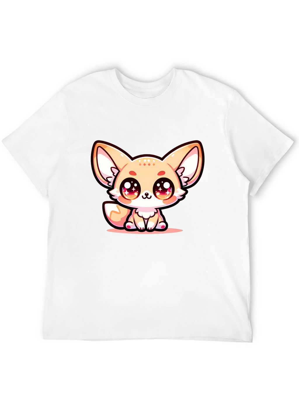 Cute Fennec Fox Graphic Tee - Black Cotton Blend