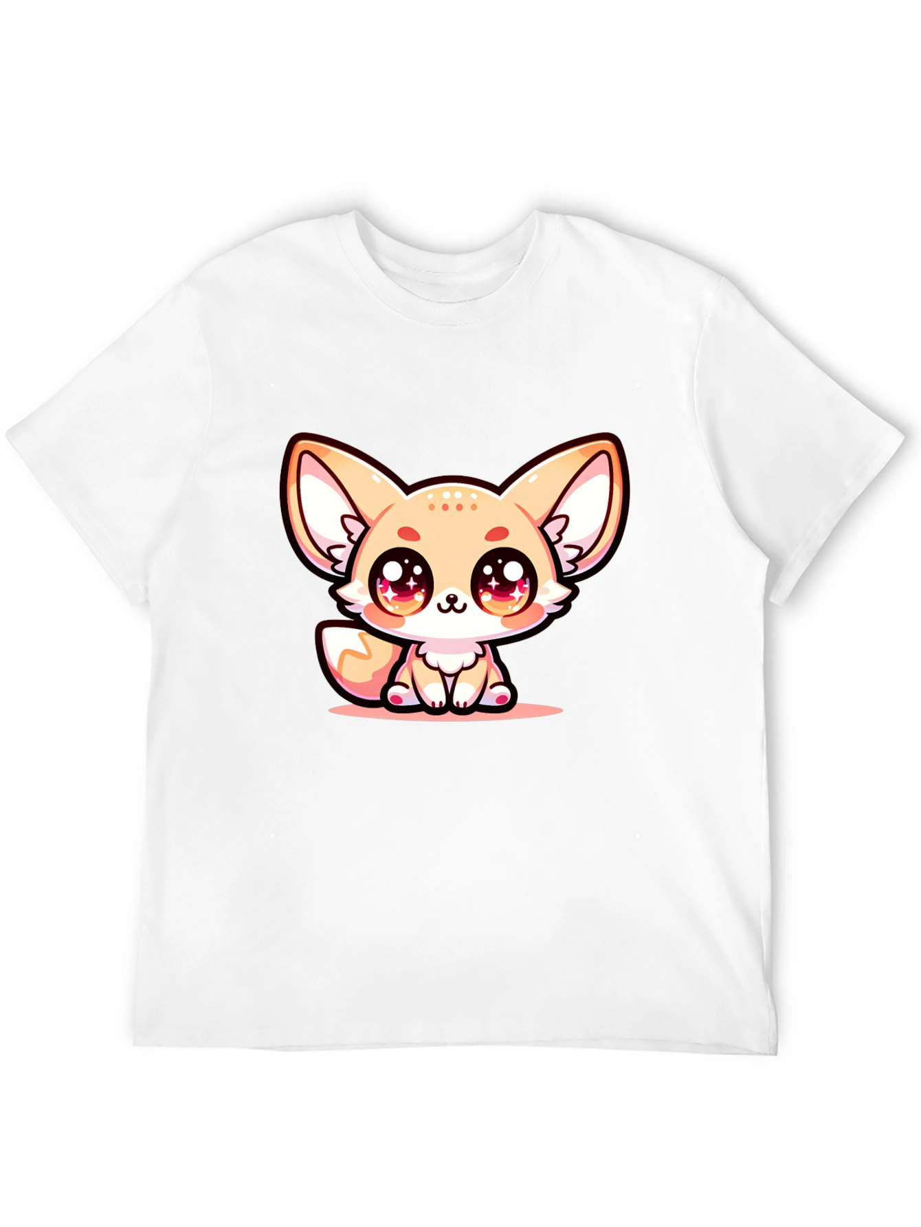 Cute Fennec Fox Graphic Tee - Black Cotton Blend