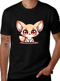 Cute Fennec Fox Graphic Tee - Black Cotton Blend
