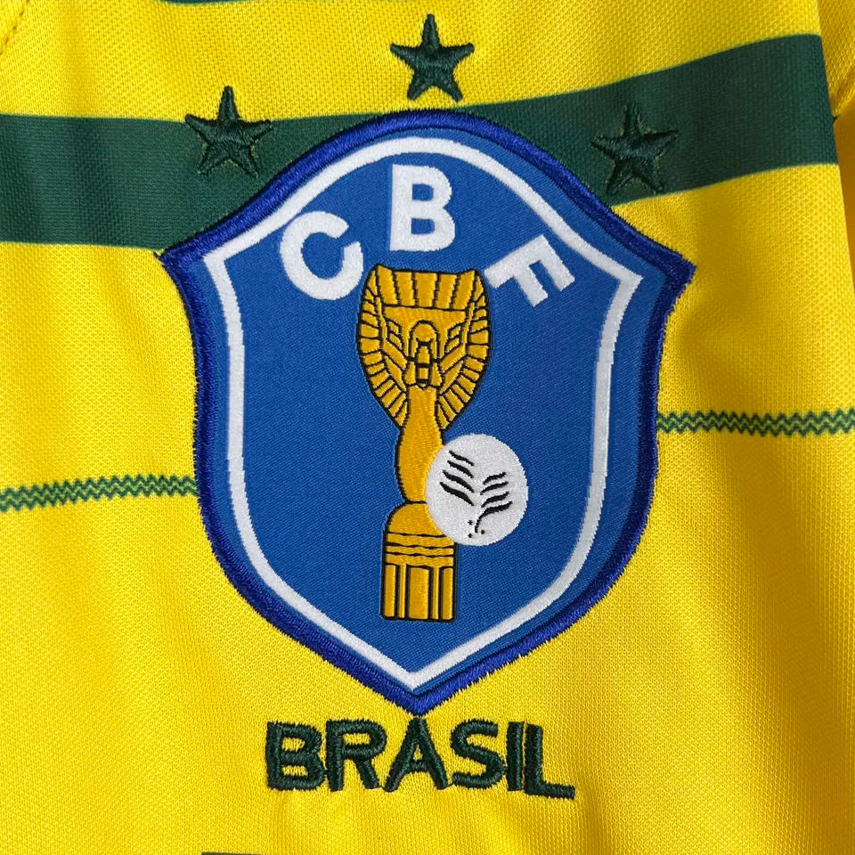 1984 Brazil Home Yellow Retro Soccer Jersey Detail 1