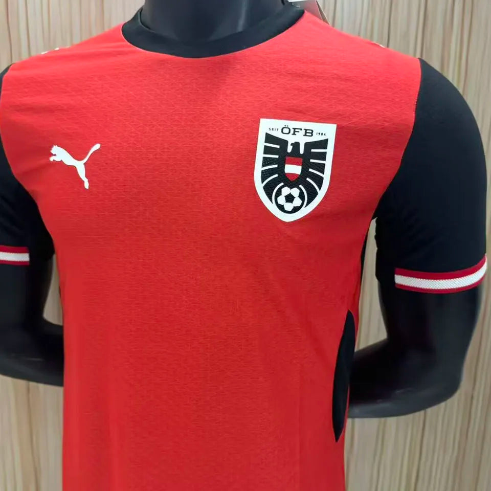 2026/27 Austria Home Red Player Version Soccer Jersey Detail 1