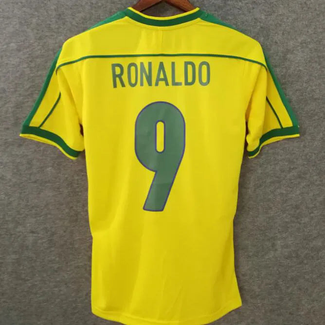 Ronaldo # 9 Brazil Home Retro Soccer Jersey 1998 ★★ Back