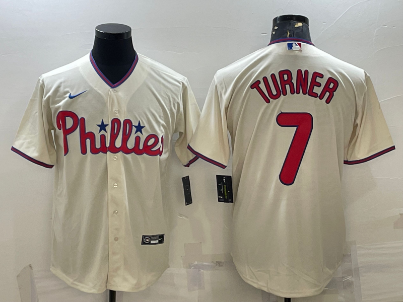 Men's Philadelphia Phillies Trea Turner #7 Beige Replica Player Jerseys