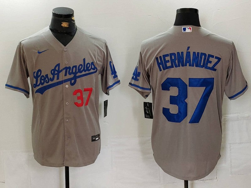 Men's Los Angeles Dodgers Teoscar Hernandez #37 Gray Game Jerseys