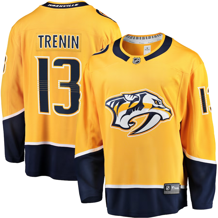 Men's Nashville Predators Yakov Trenin #13 Gold Home Breakaway Jerseys
