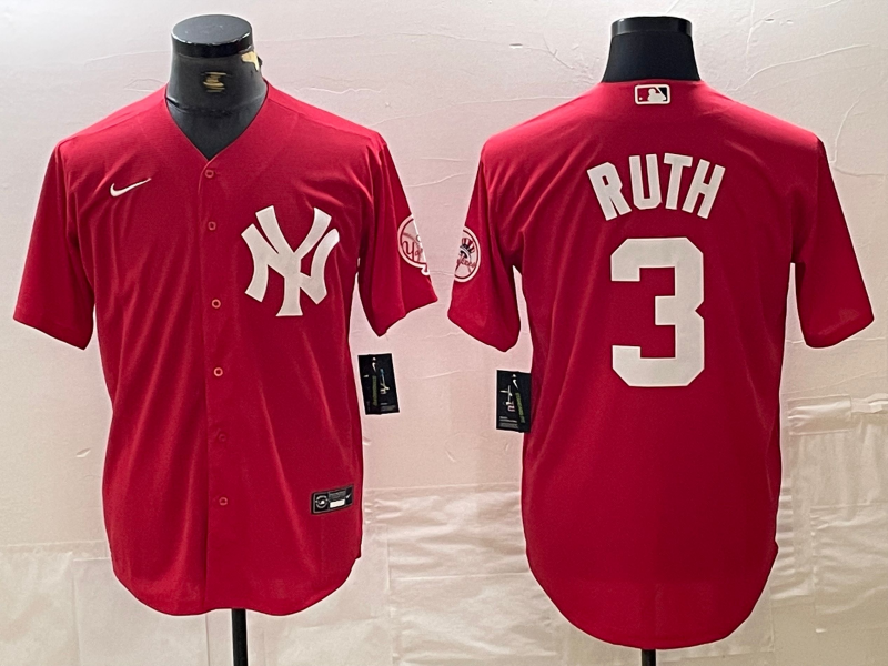 Men's New York Yankees Babe Ruth #3 Red Replica Player Jerseys