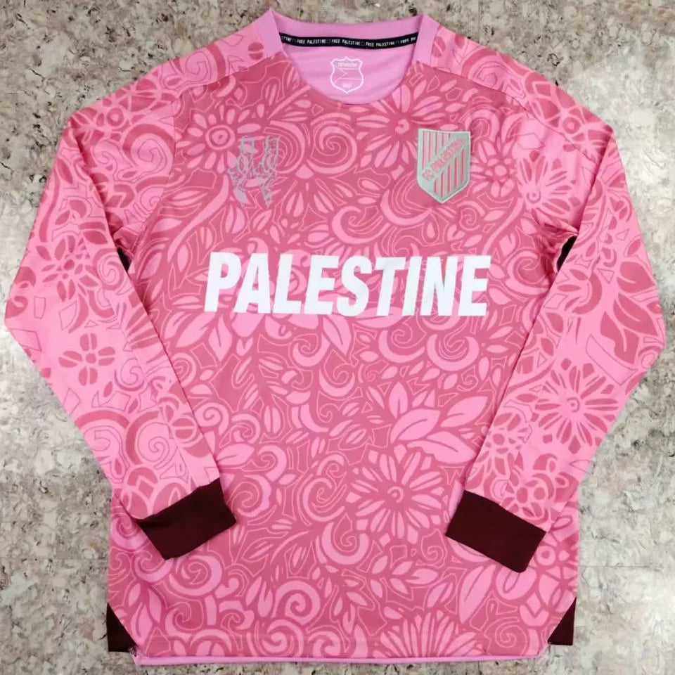 2024/25 Palestine Pink Long Sleeve Soccer Jersey 英文 Front