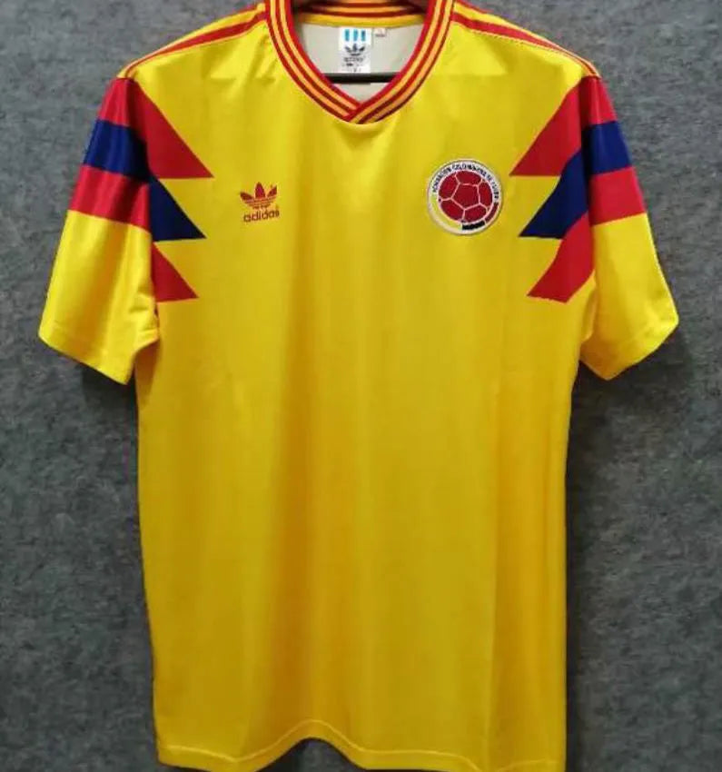 1990 Colombia Away Yellow Retro Soccer Jersey Front