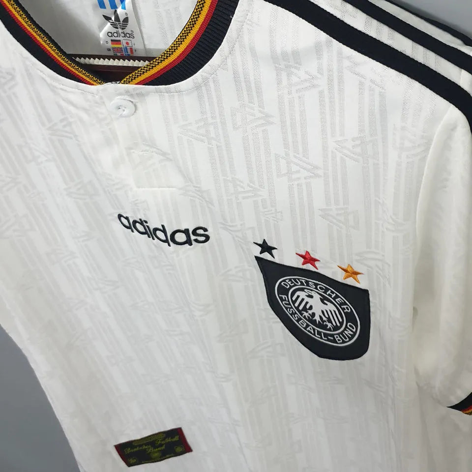 1996 Germany Home White Retro Long Sleeve Soccer Jersey Detail 4