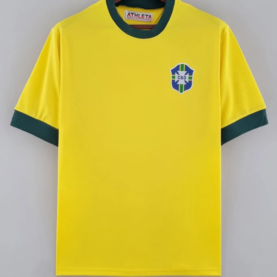 1970 Brazil Home Yellow Retro Soccer Jersey Front