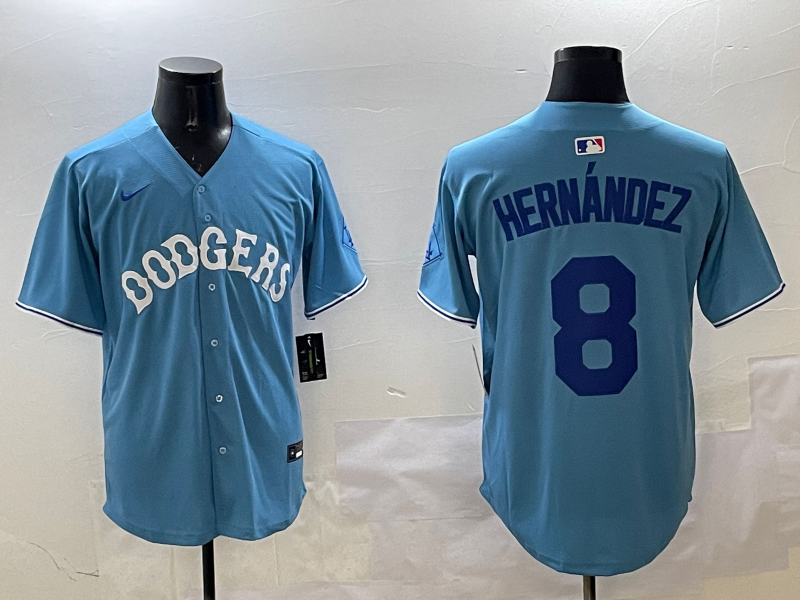 Men's Los Angeles Dodgers Enrique Hernandez #8 Light Blue Replica Player Jerseys
