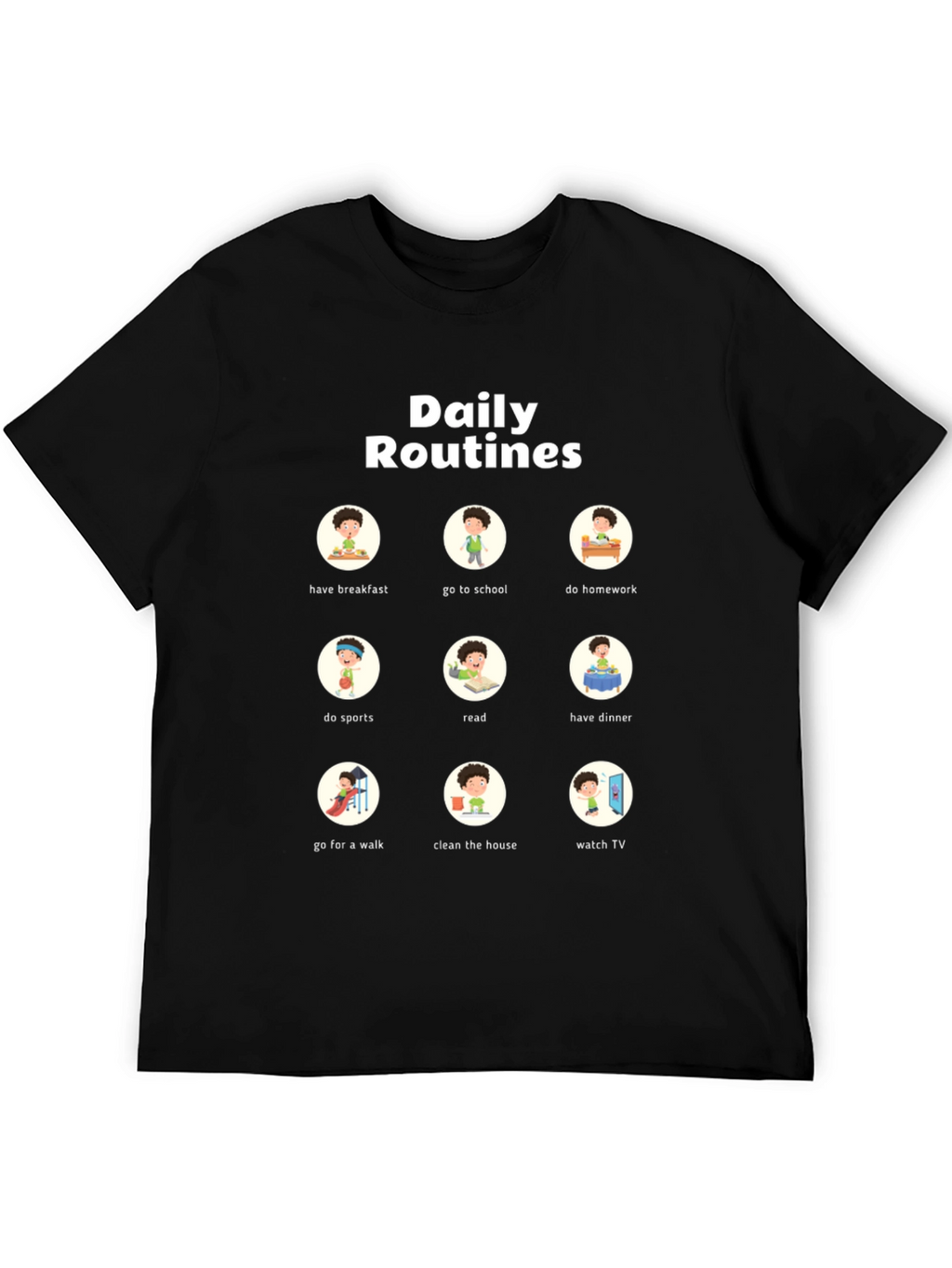 Daily Routines T-Shirt | Fun Cartoon Design