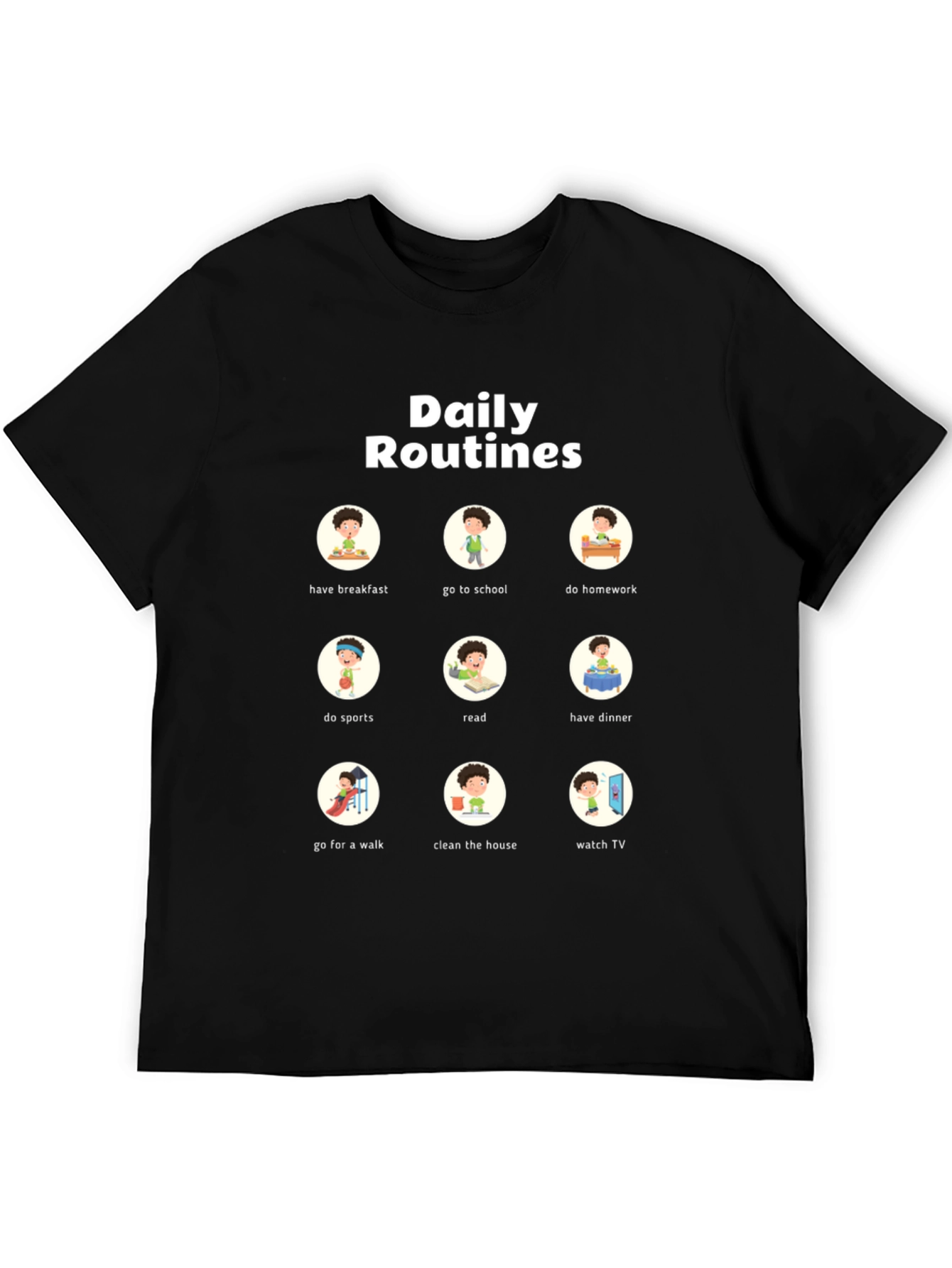 Daily Routines T-Shirt | Fun Cartoon Design
