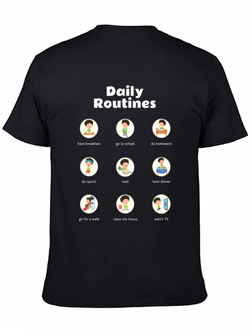 Daily Routines T-Shirt | Fun Cartoon Design
