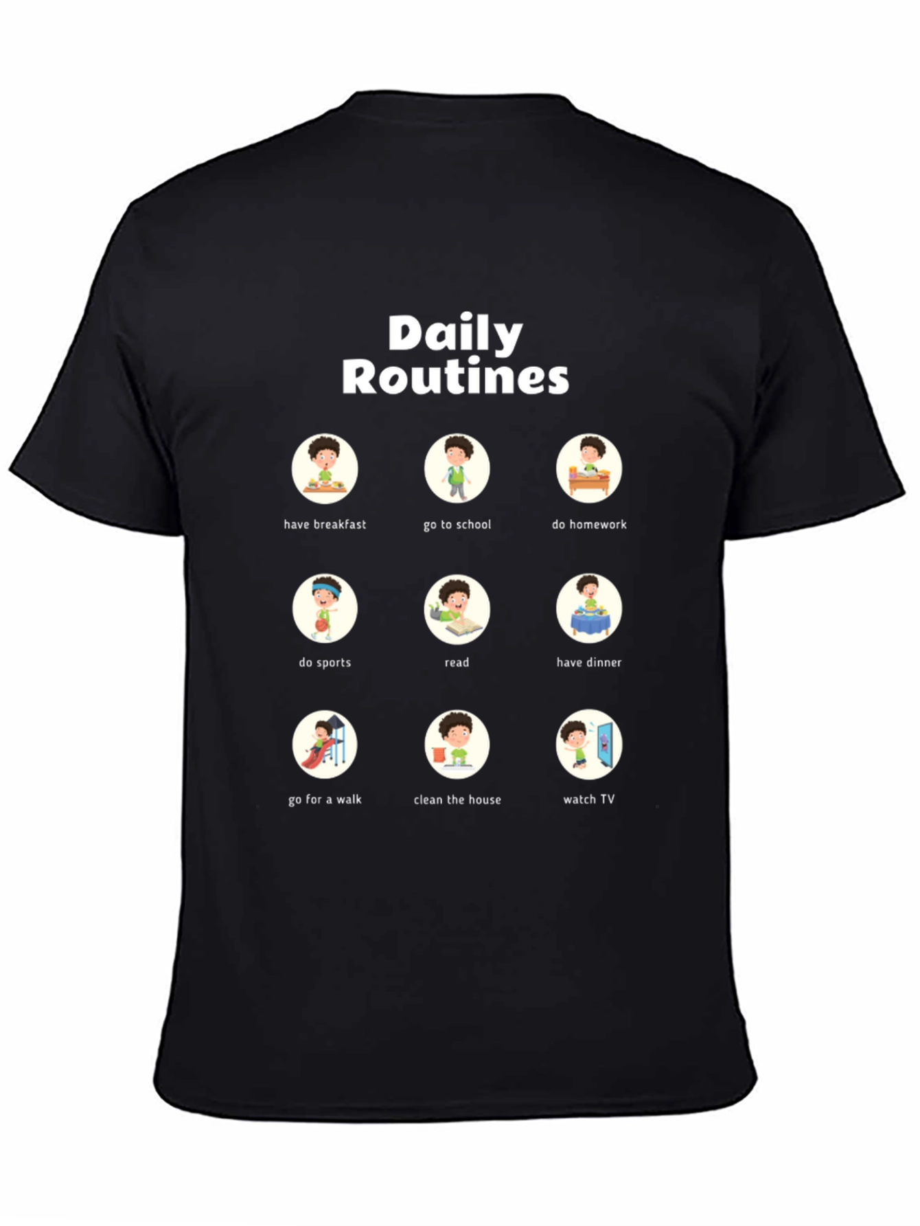 Daily Routines T-Shirt | Fun Cartoon Design