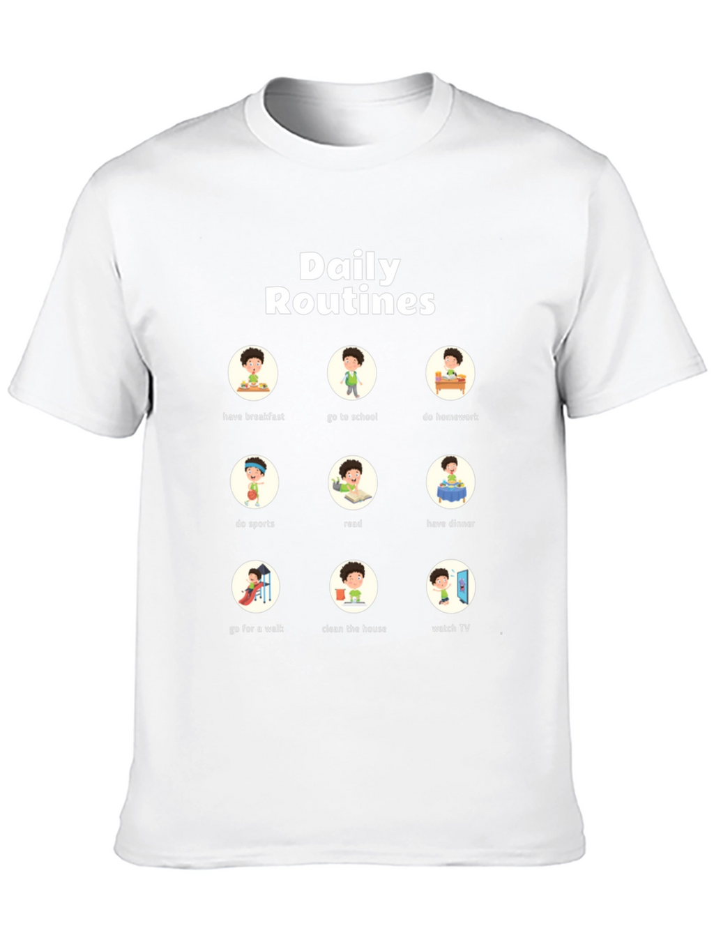 Daily Routines T-Shirt | Fun Cartoon Design