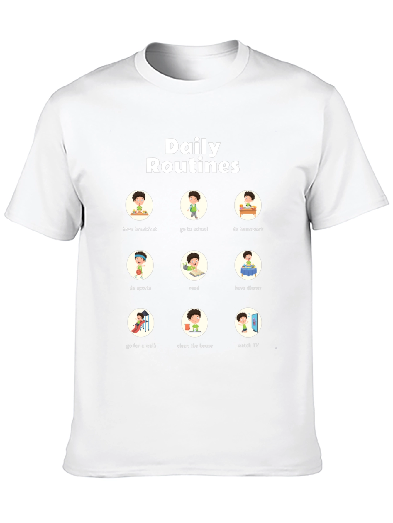 Daily Routines T-Shirt | Fun Cartoon Design
